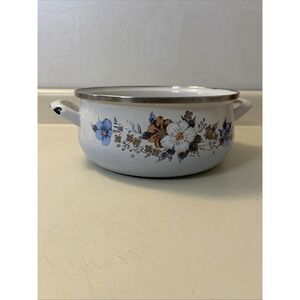 Vtg Crowning Touch Spring Harvest Blossom Porcelain Enamel Cookware Pot 8.5 READ